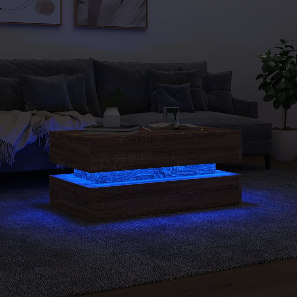 Salongbord Sofabord Brun Eik med LED-lys 90x50x40 cm