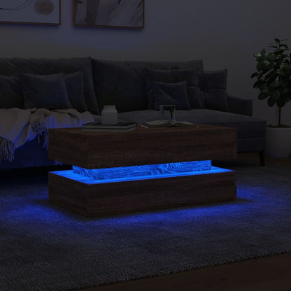 Salongbord Sofabord Brun Eik med LED-lys 90x50x40 cm