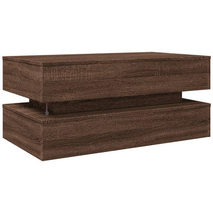 Salongbord Sofabord Brun Eik med LED-lys 90x50x40 cm