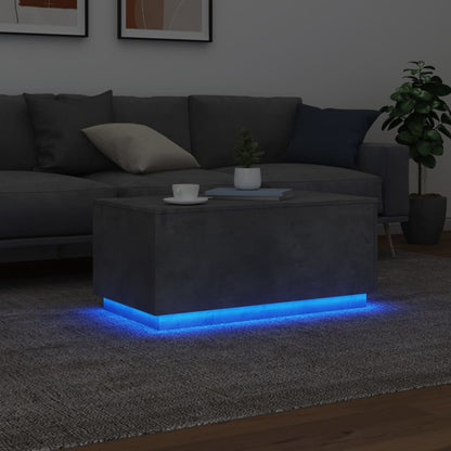 Salongbord Sofabord Betonggrå med LED-lys 90x50x40 cm