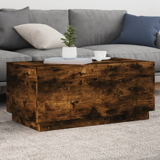 Salongbord Sofabord Røkt Eik med LED-lys 90x50x40 cm