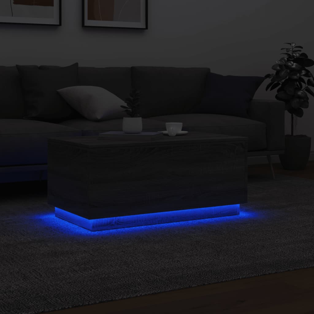 Salongbord Sofabord Sonoma Grå med LED-lys 90x50x40 cm