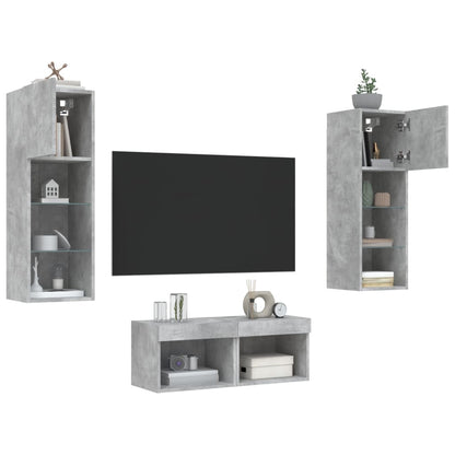 Vegghengte TV-benker med LED 4 stk betonggrå