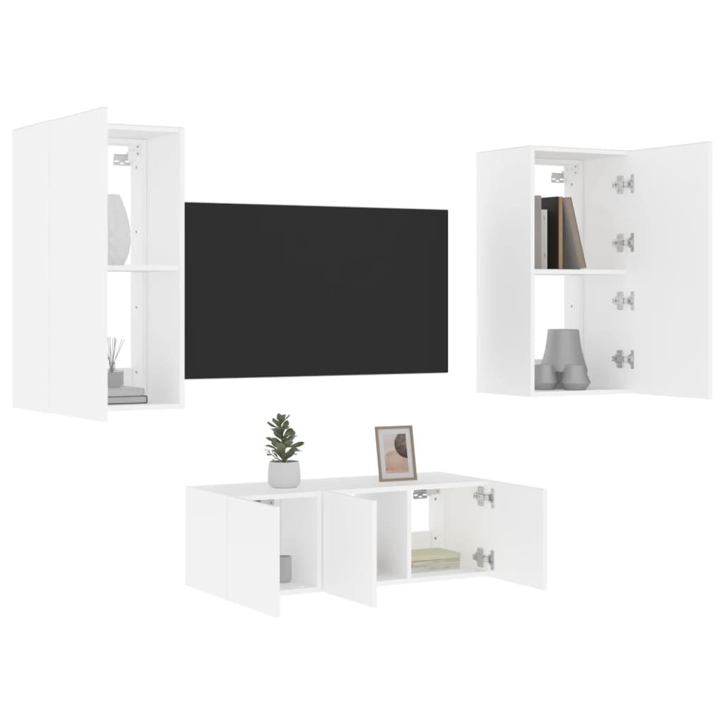 TV-Møbel Hvit Tv-enheter med LED 4 deler