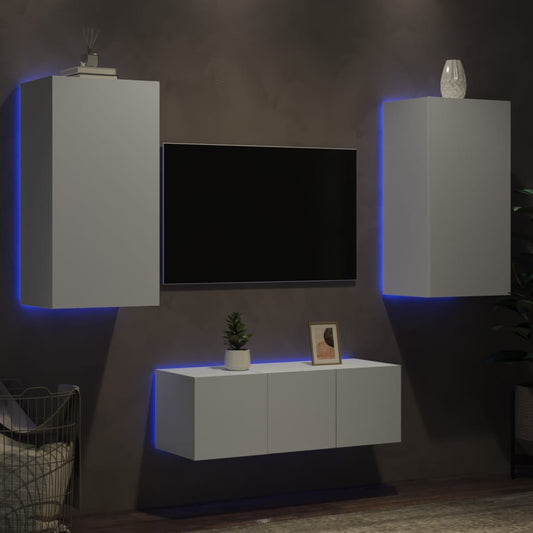 TV-Møbel Hvit Tv-enheter med LED 4 deler