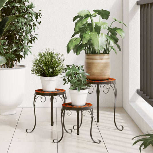 Blomsterstativ Plantebord 3 stk terrakotta og Hvit keramikk
