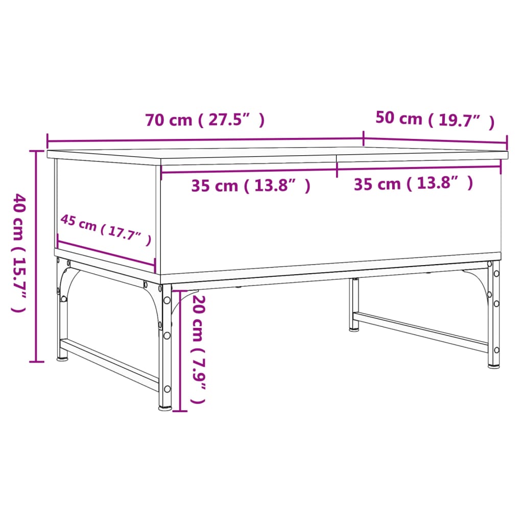 Salongbord Sofabord Sonoma Grå 70x50x40 cm og metall