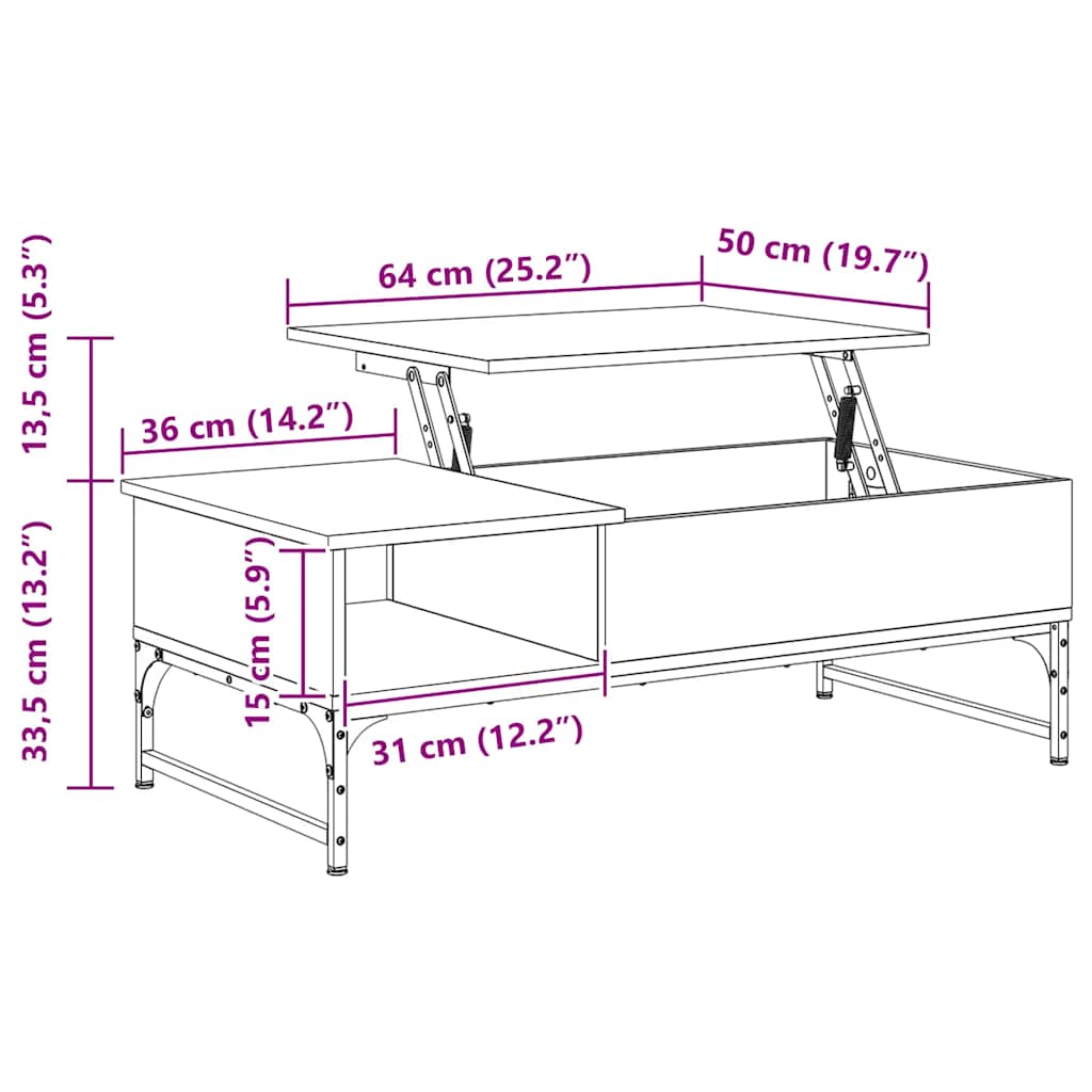 Salongbord Sofabord Sonoma Grå 100x50x35 cm og metall