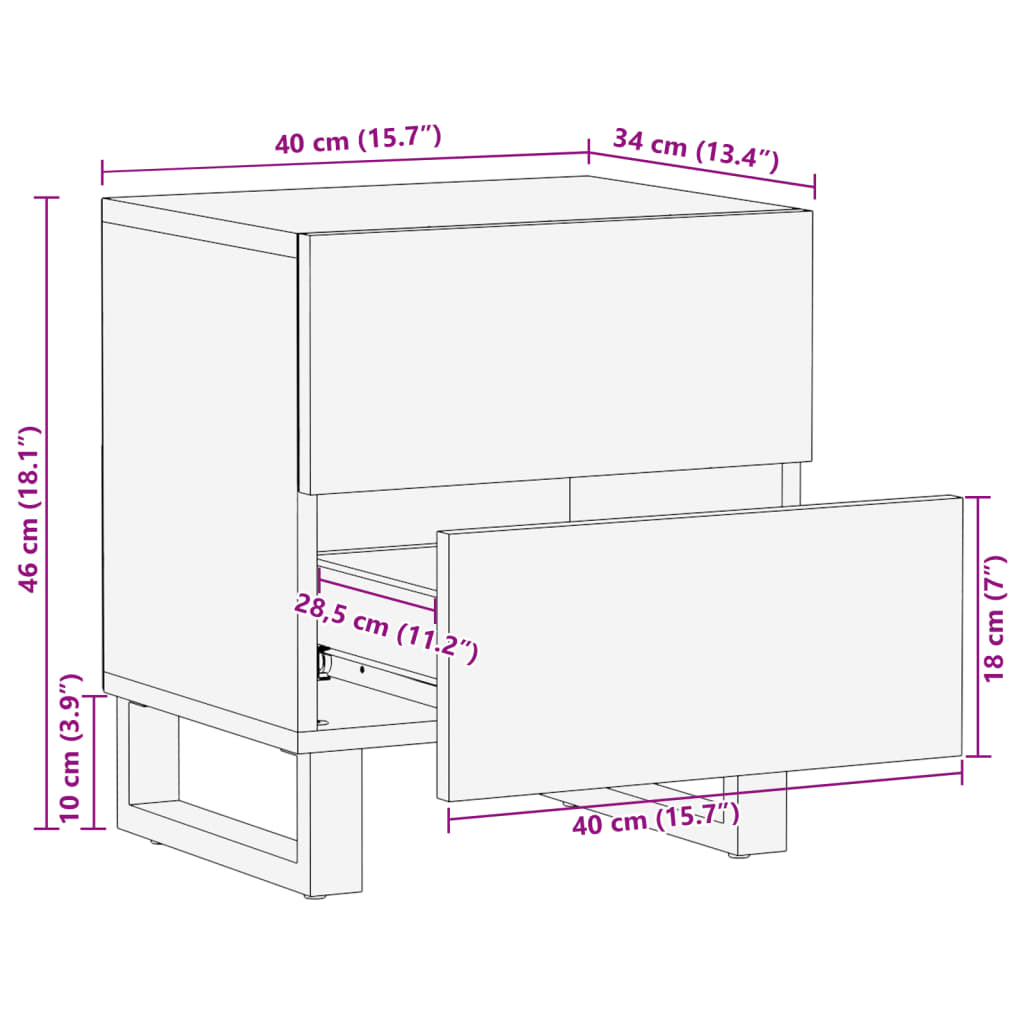 Nattbord Sengbord Tre heltre mangotre 40x34x46 cm