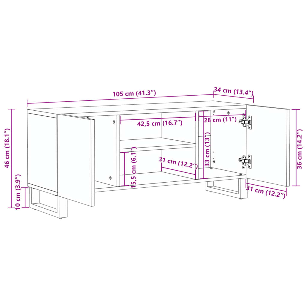 TV-Møbel Hvit Tv-benk 105x34x46 cm grovt heltre mangotre