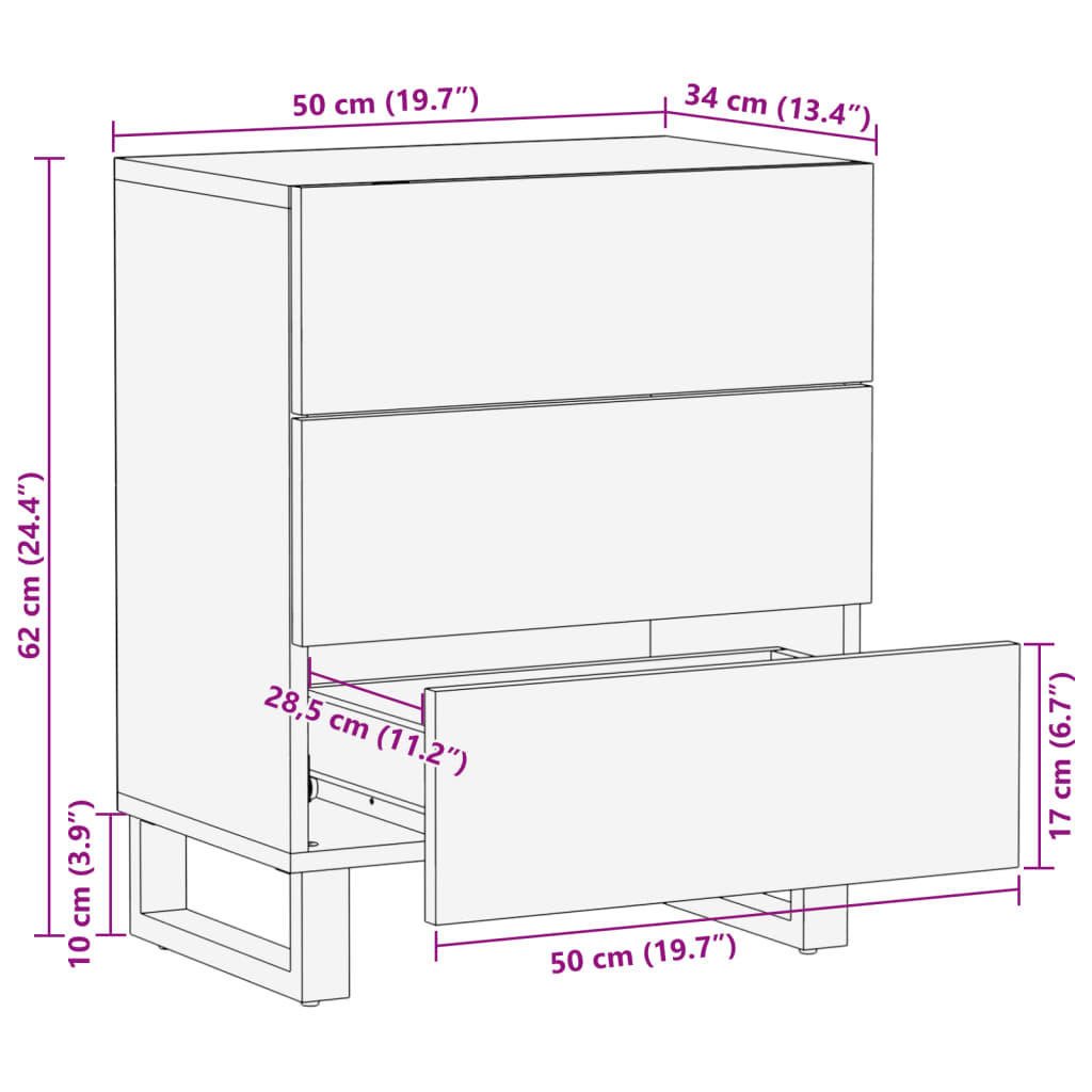 Nattbord Sengbord Tre Heltre Akasietre 50x34x62 cm