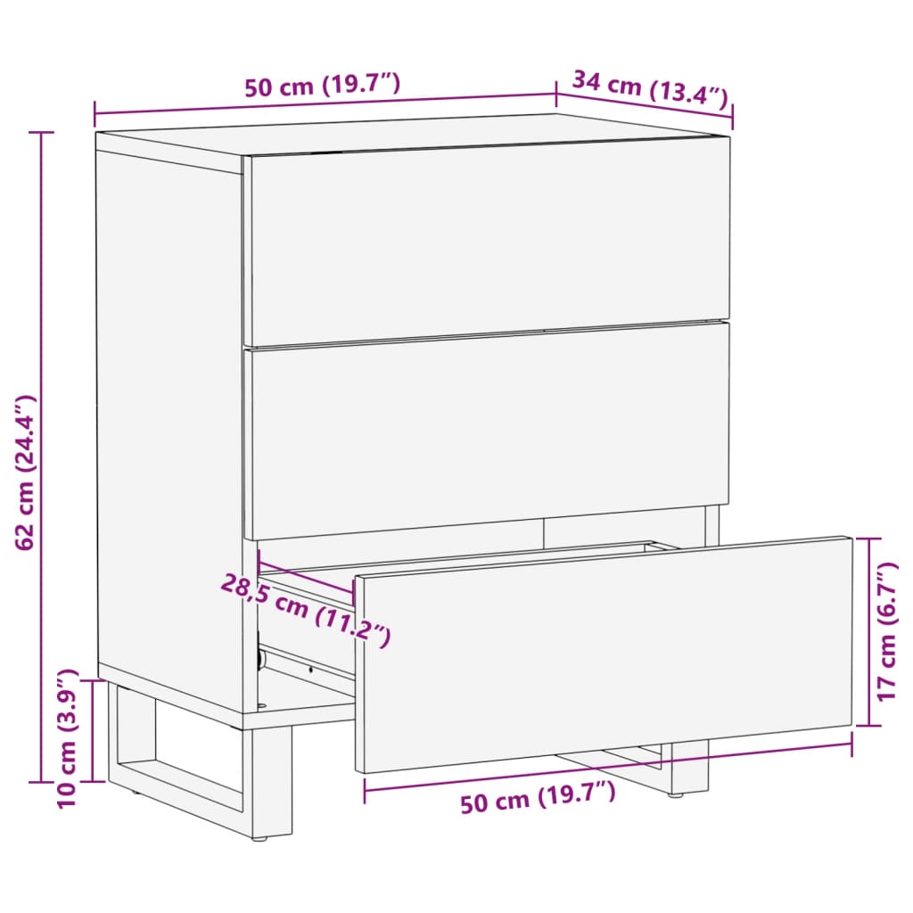 Nattbord Sengbord Tre heltre mangotre 50x34x62 cm