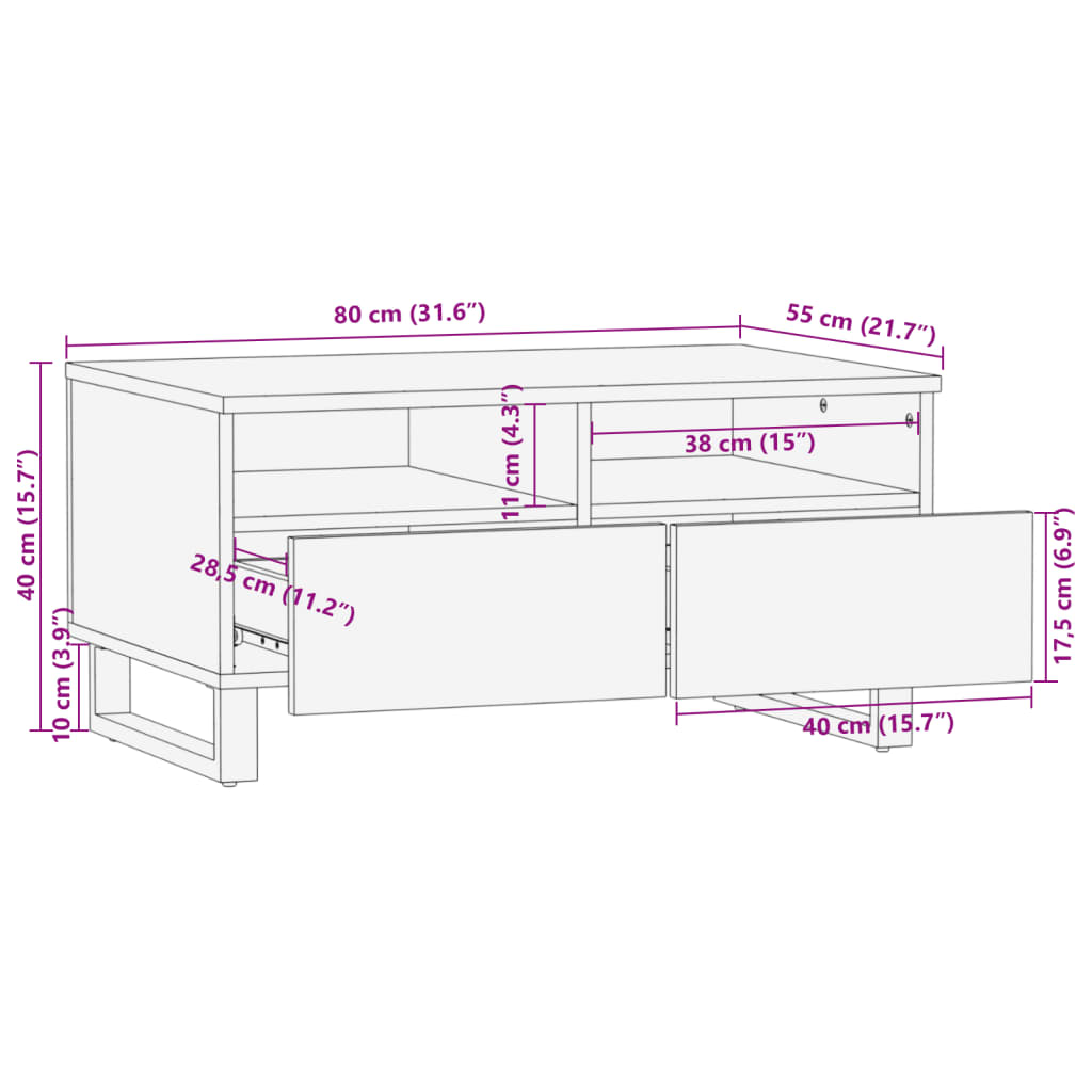 Salongbord Sofabord Tre Heltre Mango 80x55x40 cm