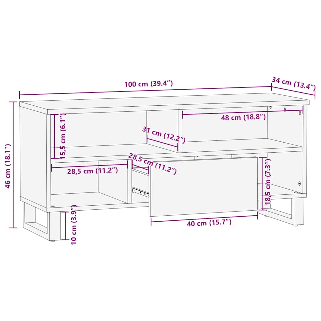 TV-Møbel Brun Tv-benk 100x34x46 cm heltre mango