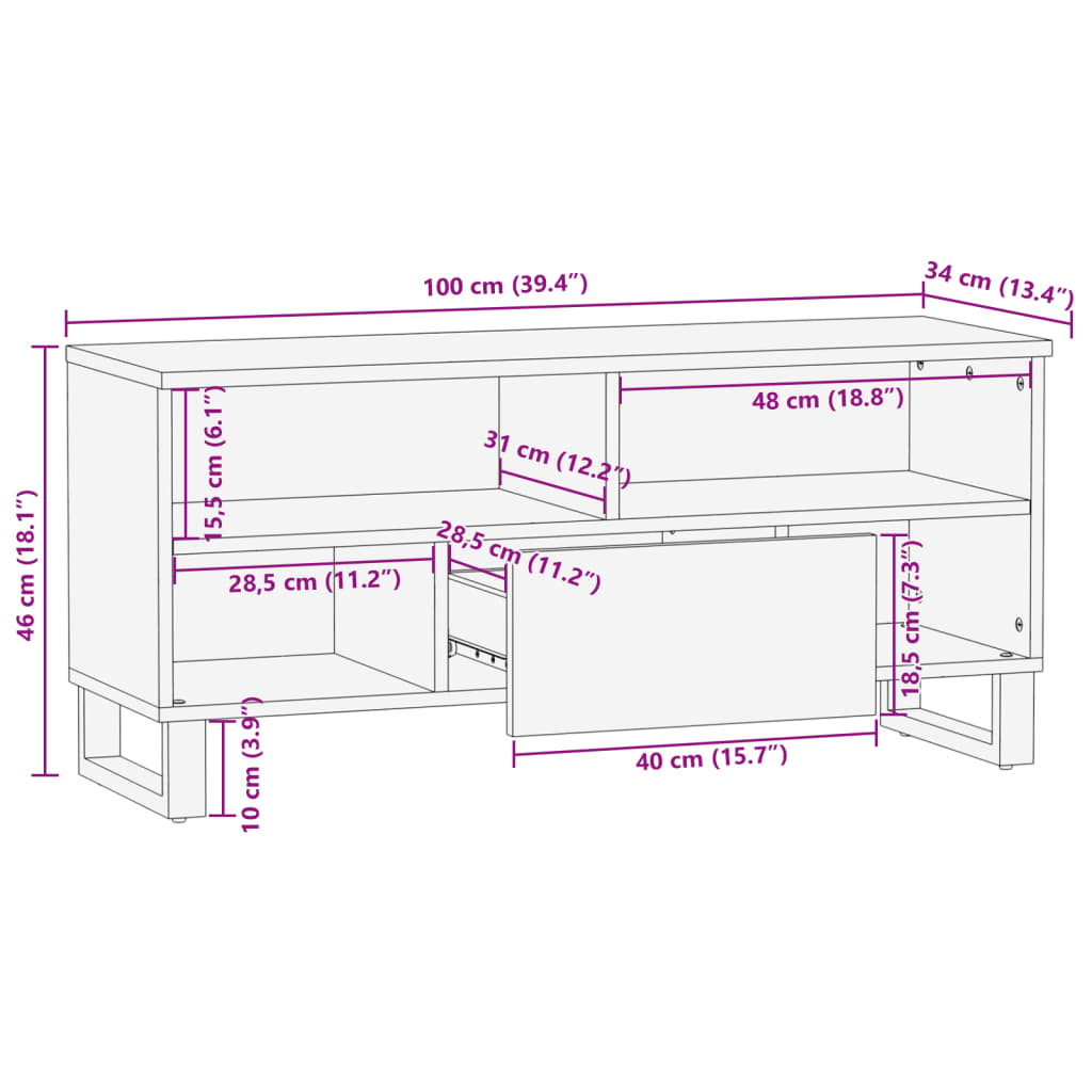 TV-Møbel Tre Tv-benk 100x34x46 cm heltre mango