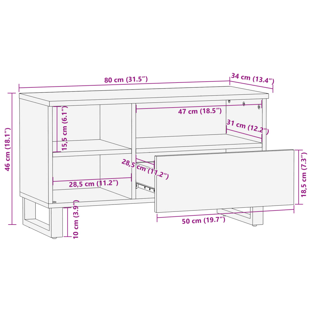 TV-Møbel Brun Tv-benk 80x34x46 cm heltre mango
