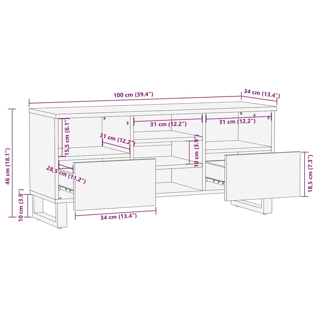 TV-Møbel Brun Tv-benk 100x34x46 cm heltre mango