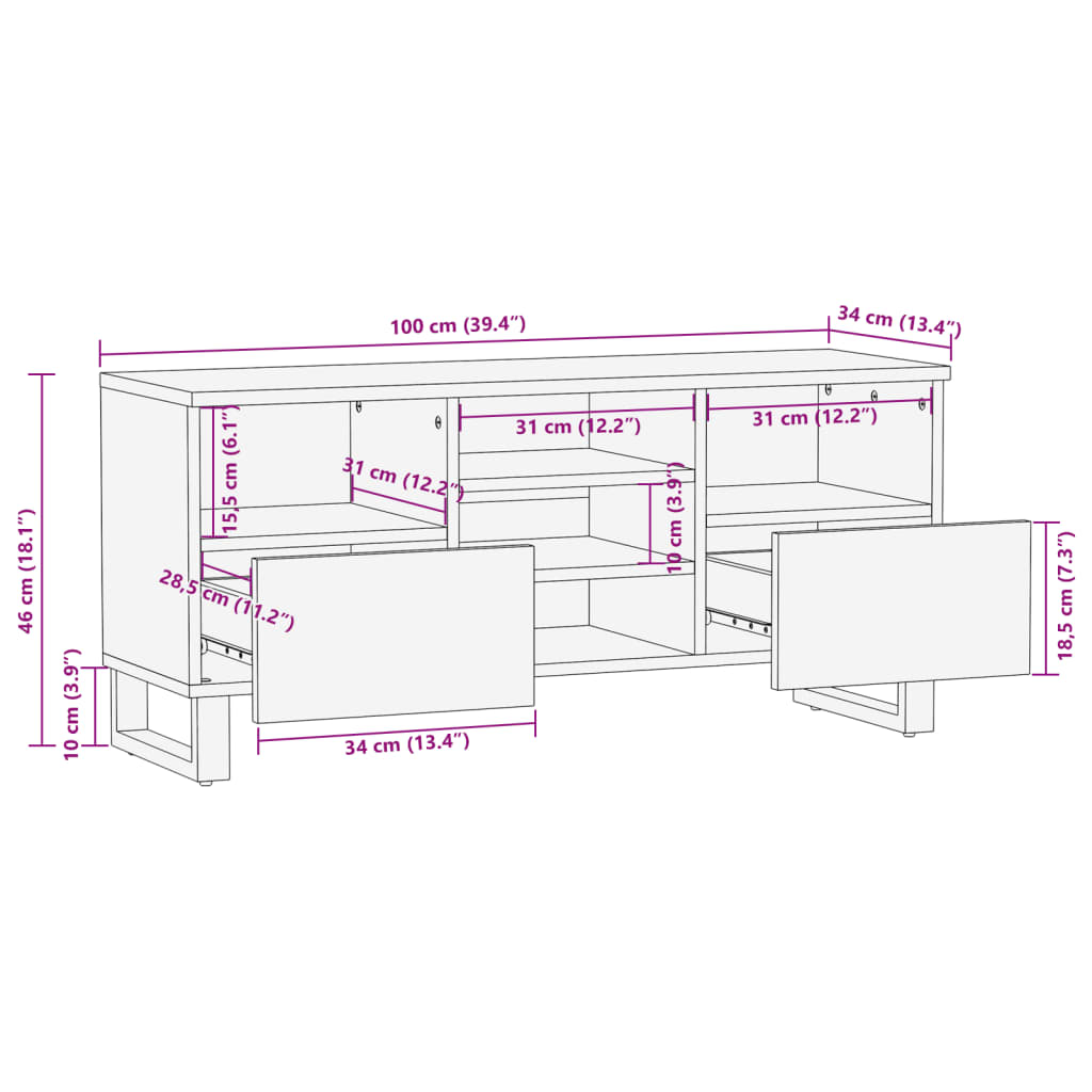 TV-Møbel Tre Tv-benk 100x34x46 cm heltre mango
