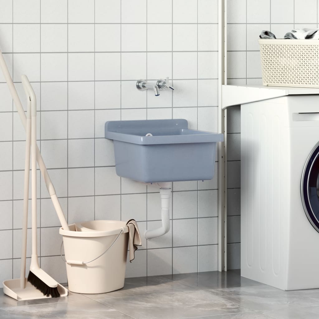 Kjøkkenvask Veggmontert servant Grå 40x40x24 cm harpiks