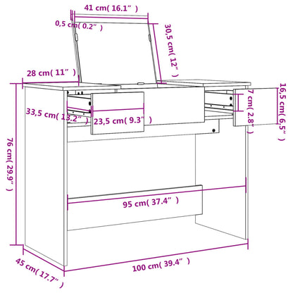 Sminkebord Betonggrå speil 100x45x76 cm