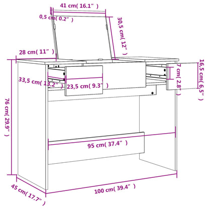 Sminkebord Sonoma Grå speil 100x45x76 cm