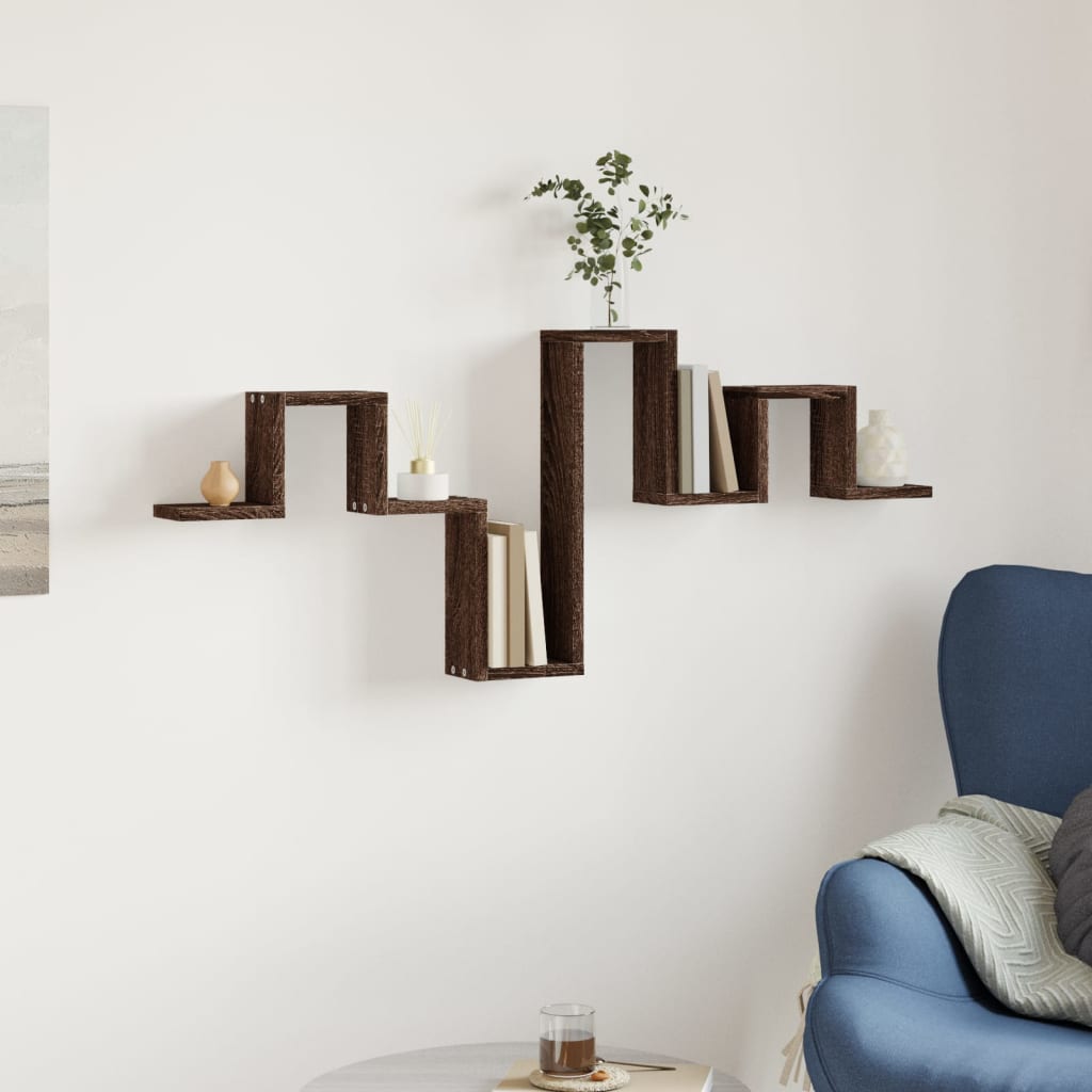 Vegghylle brun eik 104,5x10x43 cm konstruert tre