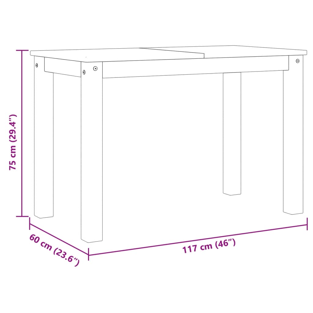 Spisebord Panama hvit 117x60x75 cm heltre furu