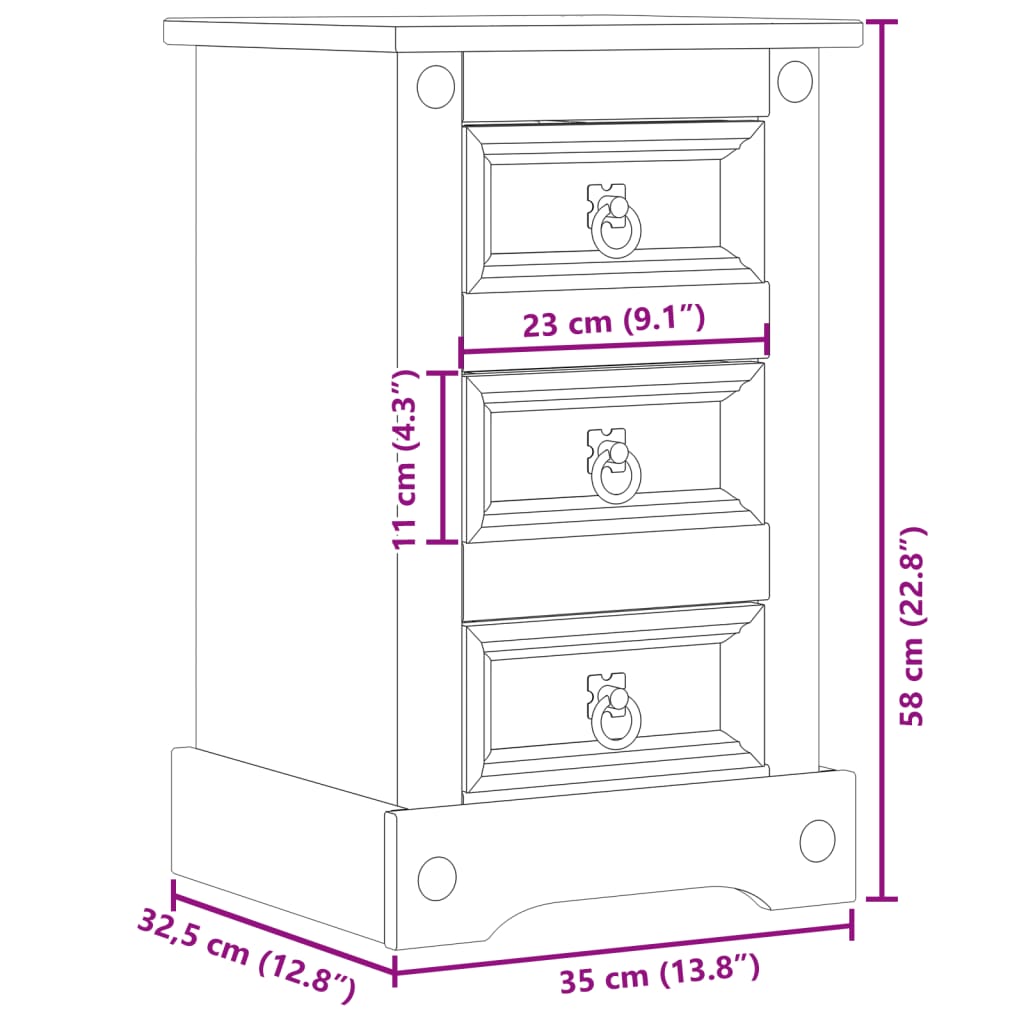 Nattbord Sengbord Tre Corona 35x32,5x58 cm heltre furu