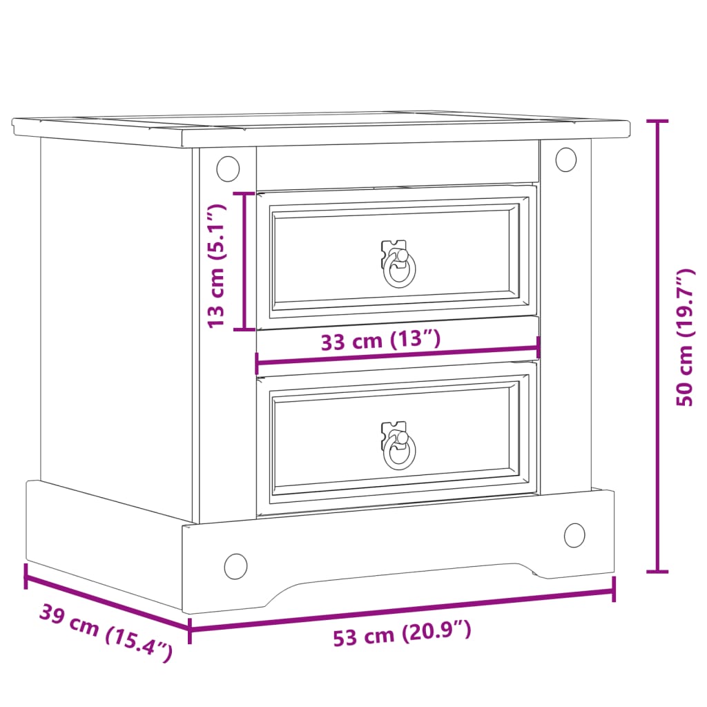 Nattbord Sengbord Tre heltre furu Corona 53x39x50 cm
