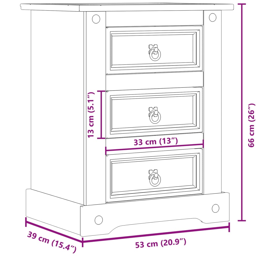 Nattbord Sengbord Tre heltre furu Corona 53x39x66 cm
