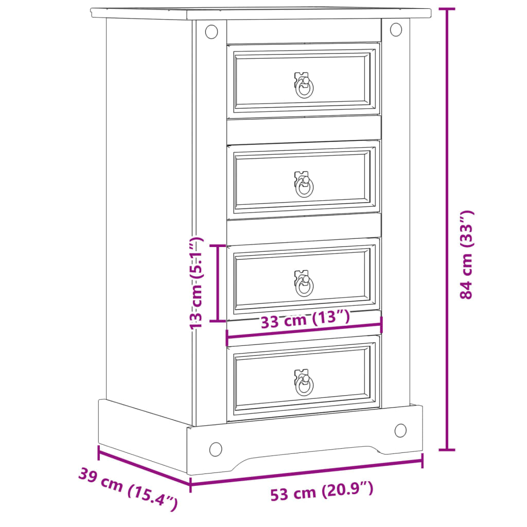 Nattbord Sengbord Tre heltre furu Corona 53x39x84 cm