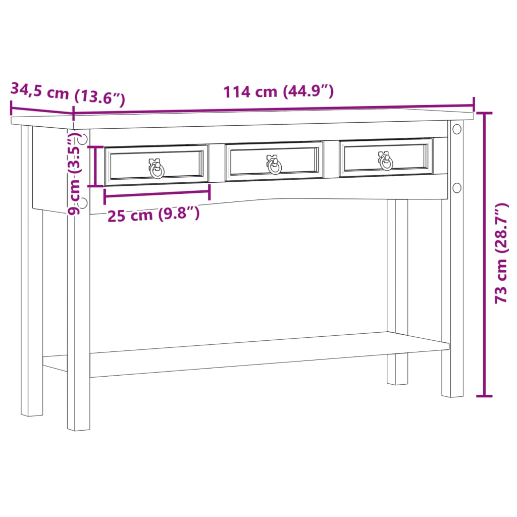 Avlastningsbord konsollbord Tre Corona 114x34,5x73 cm heltre furu