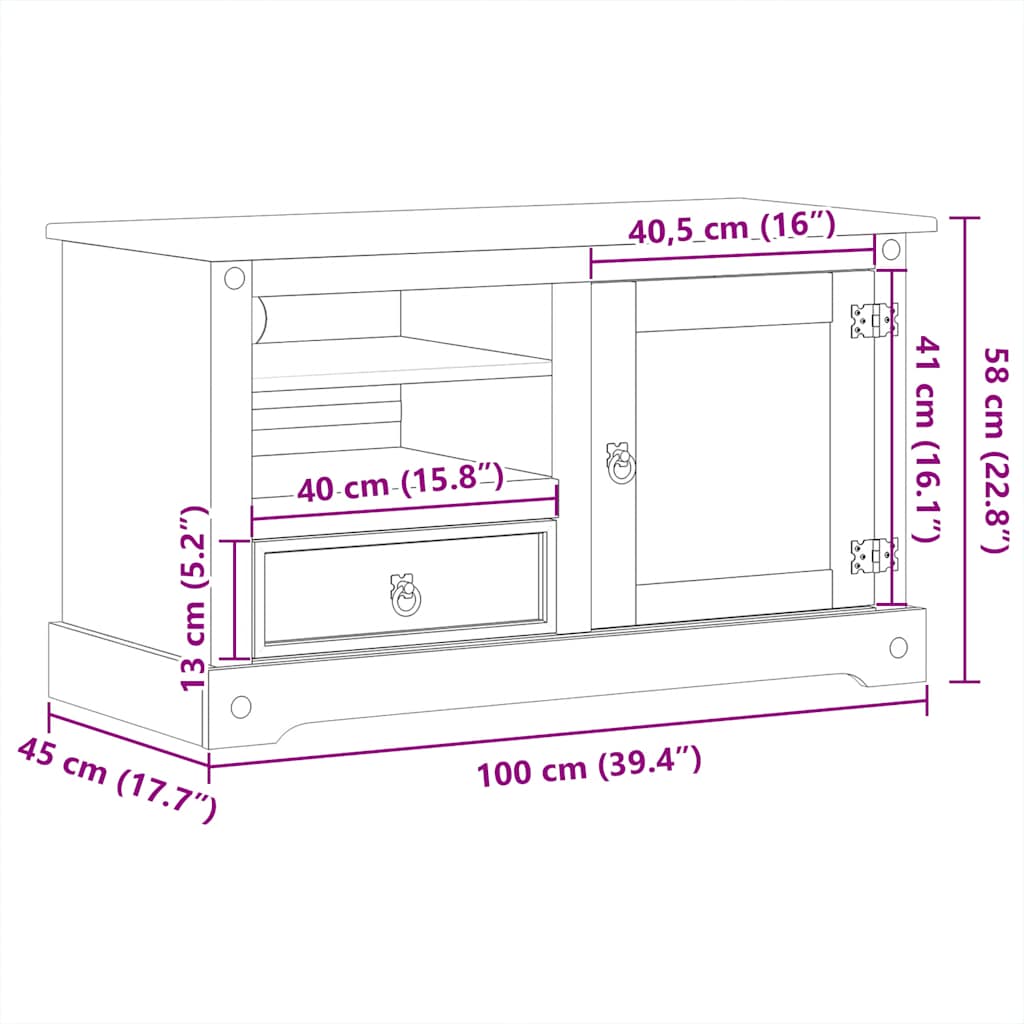 TV-Møbel Tre TV-benk heltre furu Corona 100x45x58 cm