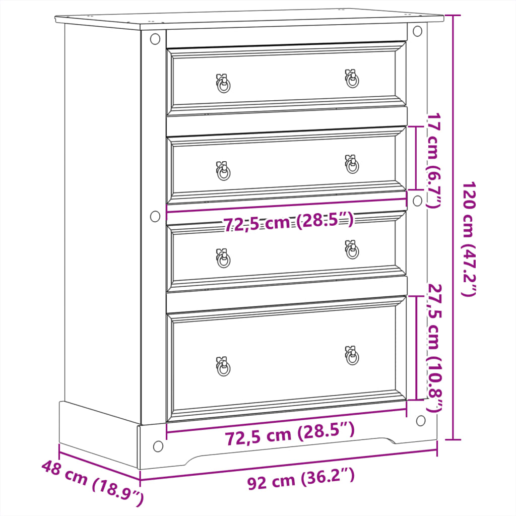 Kommode Tre Corona 92x48x120 cm heltre furu