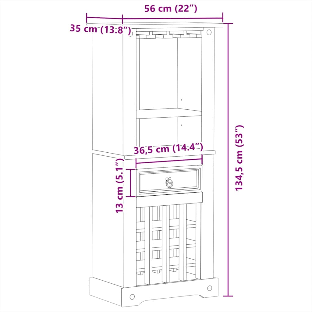 Vinstativ Corona 56x35x134,5 cm heltre furu