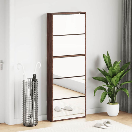 Skoskap Skohylle Skobenk Brun Eik med speil 5 lag 63x17x169,5 cm