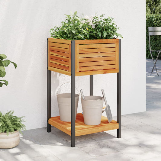 Utendørs Blomsterkasse Plantekasse Tre med hylle 45x45x80 cm heltre akasie og stål