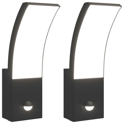 Hagebelysning Vegg El. LED-utelamper sensor 2 stk Svart støpt aluminium