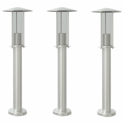 Hagebelysning Lyktstolpe 3 stk sølv 60 cm rustfritt stål