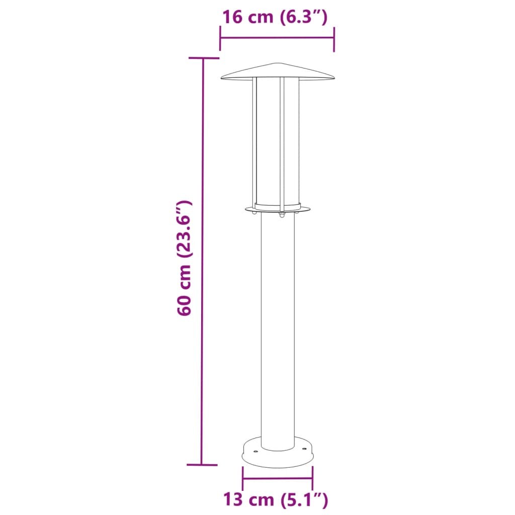 Hagebelysning Lyktstolpe 3 stk sølv 60 cm rustfritt stål