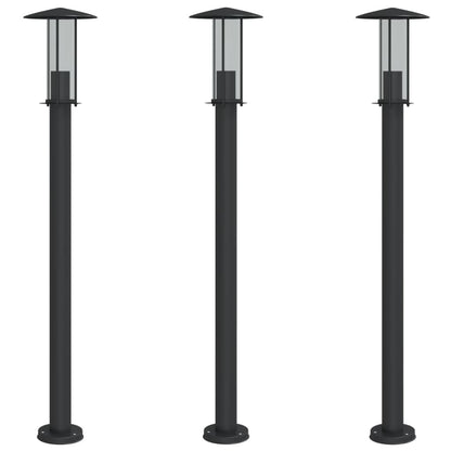 Hagebelysning Lyktstolpe 3 stk Svart 100 cm rustfritt stål