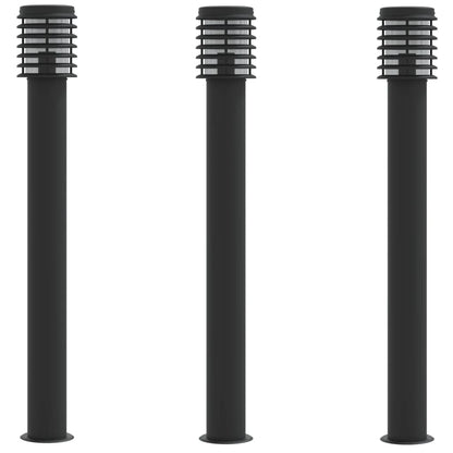 Hagebelysning Lyktstolpe 3 stk Svart 110 cm rustfritt stål