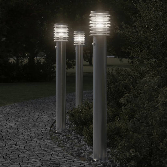 Hagebelysning gulvlampe med sensor sølv 110 cm rustfritt stål