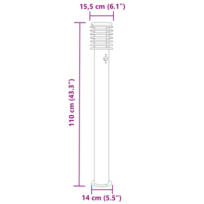 Hagebelysning Lyktstolpe sensorer 3 stk sølv 110 cm rustfritt stål