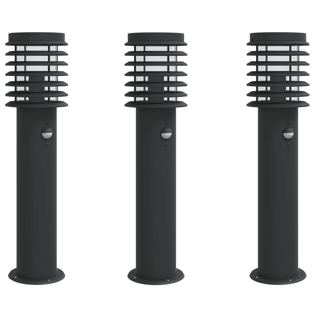 Hagebelysning Lyktstolpe sensorer 3 stk Svart 60 cm rustfritt stål