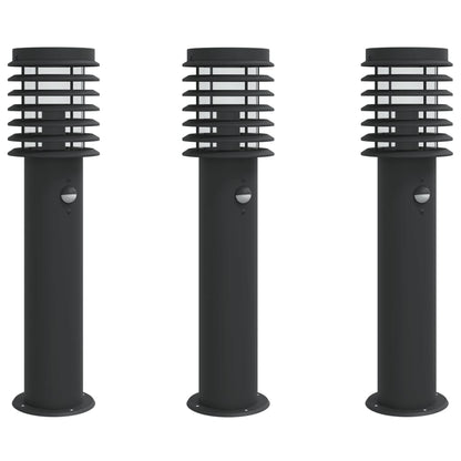 Hagebelysning Lyktstolpe sensorer 3 stk Svart 60 cm rustfritt stål