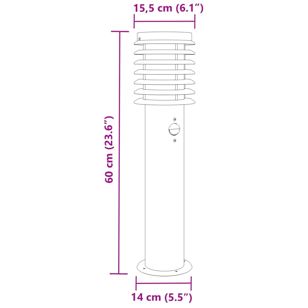 Hagebelysning Lyktstolpe sensorer 3 stk Svart 60 cm rustfritt stål