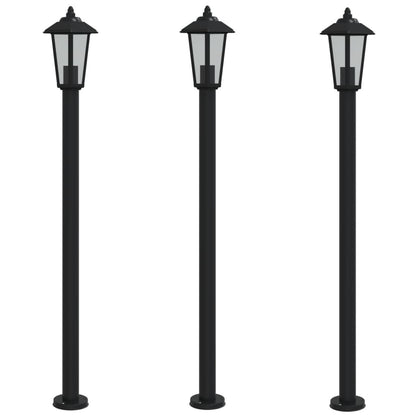 Hagebelysning Lyktstolpe 3 stk Svart 120 cm rustfritt stål