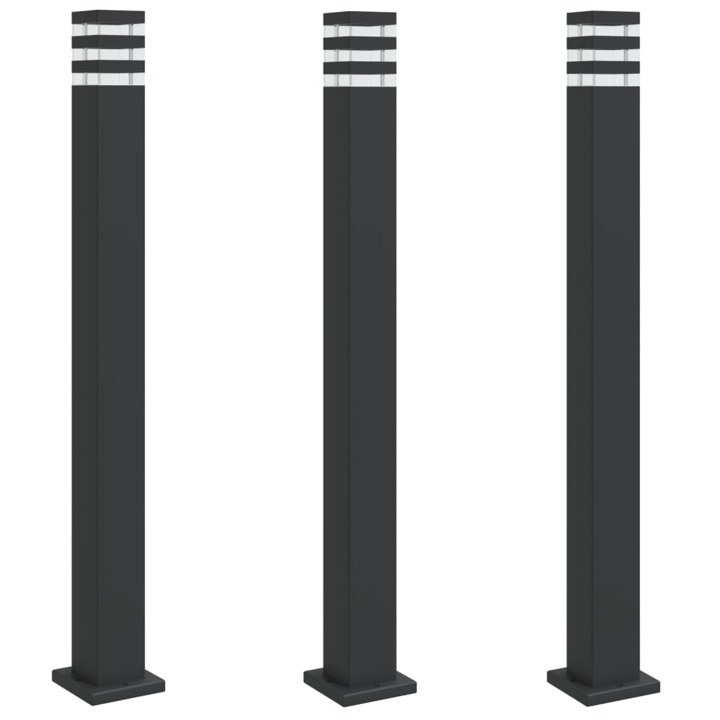 Hagebelysning Lyktstolpe 3 stk svart 110 cm aluminium