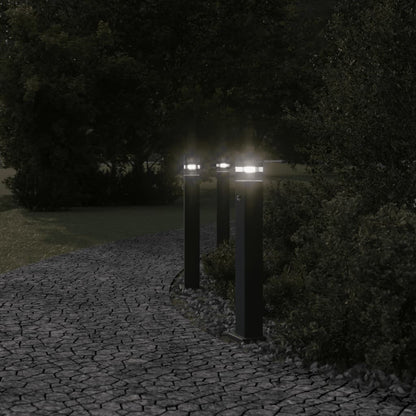 Hagebelysning Lyktstolpe med sensorer 3 stk Svart 80 cm aluminium